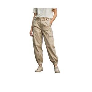 LAROOM Wide Leg Cargo Pants Pockets Drawstring Twill Women Size US Small/1 Khaki
